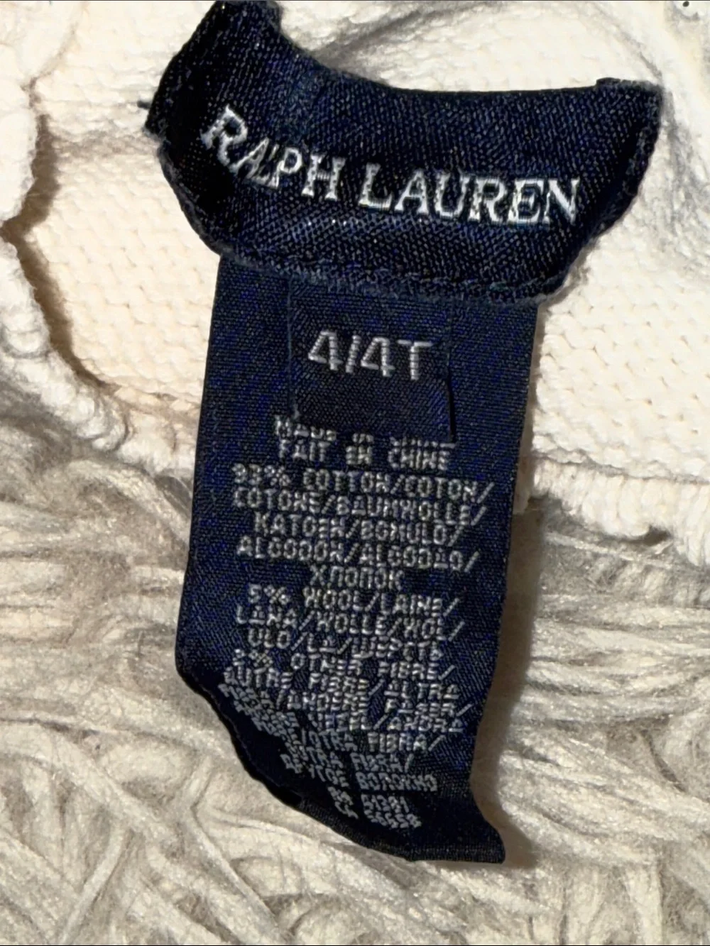🐎 🐶 Ralph Lauren Cream Puppy Intarsia Sweater with Navy Leggings 4T